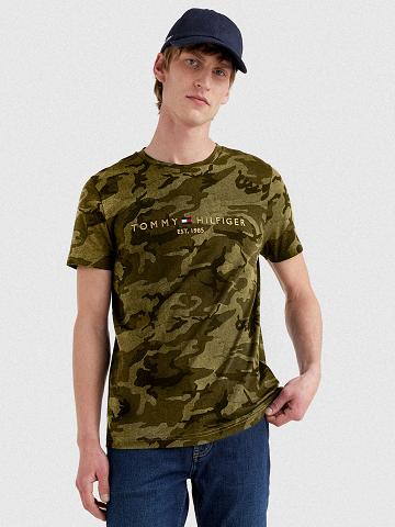 Férfi Tommy Hilfiger Camo logo Póló Olivazöld | HU 795BEX